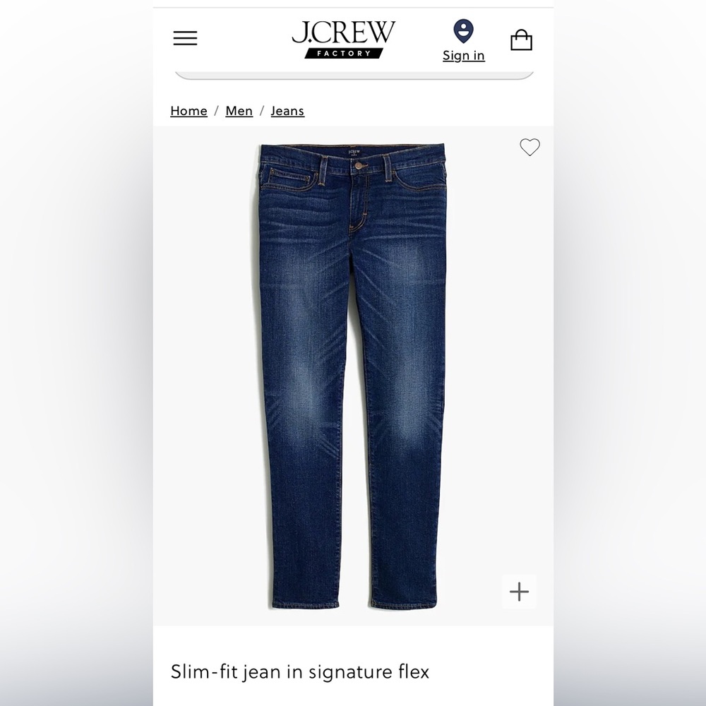 J. Crew Factory, Men’s Slim-fit jeans in Signature Flex, 32x34, Medium wash